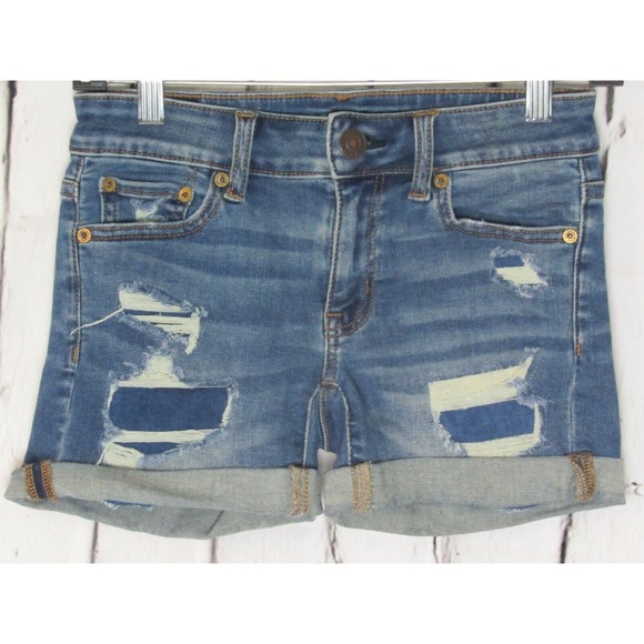 American Eagle Outfitters Pants - American Eagle Women Jeans Shorts Size 00 Blue MIDI Distressed Sandblasted Denim